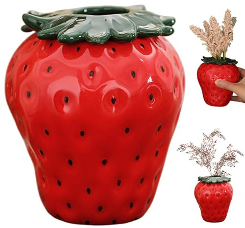 Erdbeer -Pflanzer, Funky Keramik -Topf mit abnehmbarem Blatt, dekorative einzigartige Blumenvase für Home Office Chitien Garten
