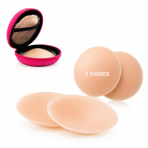 FastRay Pezoneras Adhesivas Invisibles de 8 cm para Ropa Ajustada, Bordes Que No se Marcan, Reutilizables, Hipoalergénicas y Resistentes al Sudor y al Agua, con Estuche (Champán, 2 Pares)