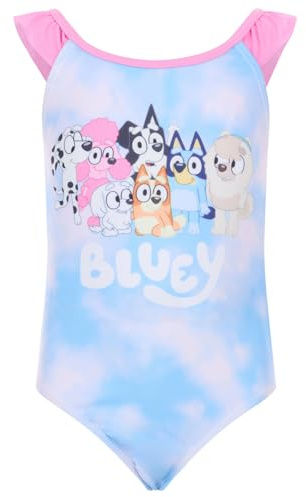 Bluey Big Girls UPF 50+ One Piece Bathing Suit Tie Dye Blue/Bubble Gum Pink 14-16