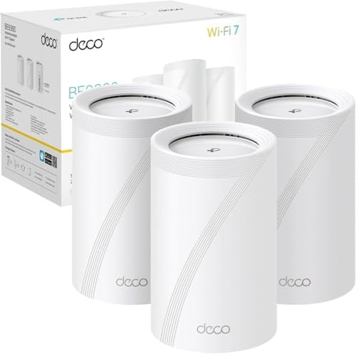 TP-Link Deco BE65(3-pack) BE9300Mbps Tri-Band Whole Home Mesh WiFi 7 System, 2.5G Port, speeds up to 9214 Mbps, AI-Driven (Renewed)