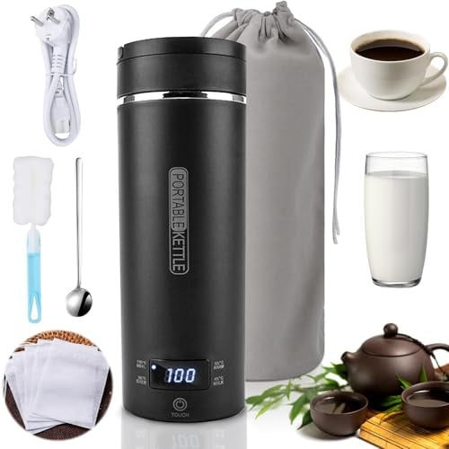JOTOL Pequeño Hervidor de Agua Portátil,500ml 4-Temperaturas Hervidor de Agua Eléctrico,Taza de Agua Eléctrica con Ajuste de La Temperatura,316 Materiales Inoxidables,para Hacer Leche,Café y Té