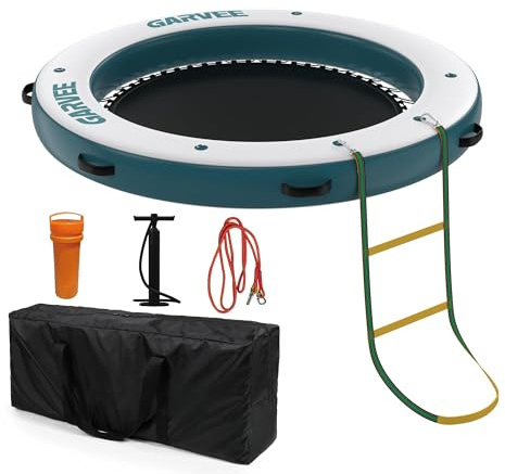 Garvee Inflatable Floating Dock, 2.4 x 2.4 m Floating Island with Portable Carrying Bag, Rope Ladder & Pump, Multi-Person Swim Water Mat for Adult, Non-Slip Air Raft Platform for Lake Pool Beach Ocean