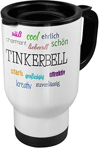 printplanet Thermobecher weiß mit Namen Tinkerbell - Motiv Positive Eigenschaften - Coffee to Go Becher, Thermo-Tasse