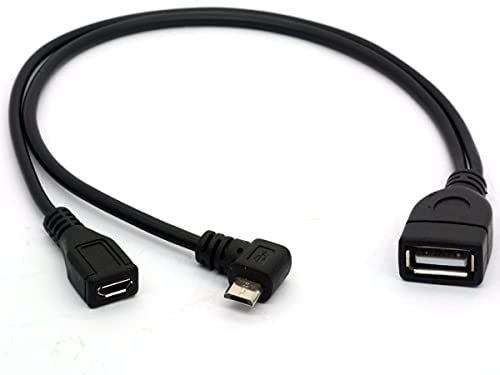 HUHANGGod Winkel Micro USB Y Splitter Kabel OTG Power Enhancer Kabel USB 2.0 A Buchse auf 90 Grad Micro USB Stecker und Straight Micro Female On-The-Go-Adapter (Micro Male 90Deg)