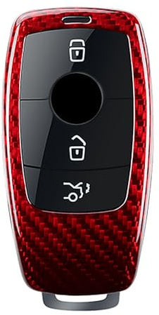 M.JVisun Genuine Carbon Fiber Key Fob Cover For Mercedes-Benz 2019-2022 A Class C Class G Class 2017-2022 E Class 2018-2021 S Class Smart Car Remote Key Fob Case For Men Women - No Badge Logo - Red