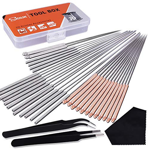 SIQUK 33 Pièces Aiguilles de Nettoyage 0.15mm, 0.25mm, 0.35mm, 0.4mm, 0.5mm Kit de Nettoyage de Buses pour Imprimante 3D(Bonus: 2 Pièces pinces et 1 Pièces chiffon de nettoyage)