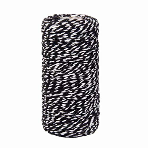 HMILYDYK Ficelle en coton pour emballage cadeau - 100 m - Pour festival, bricolage, décoration, loisirs créatifs - Noir et blanc