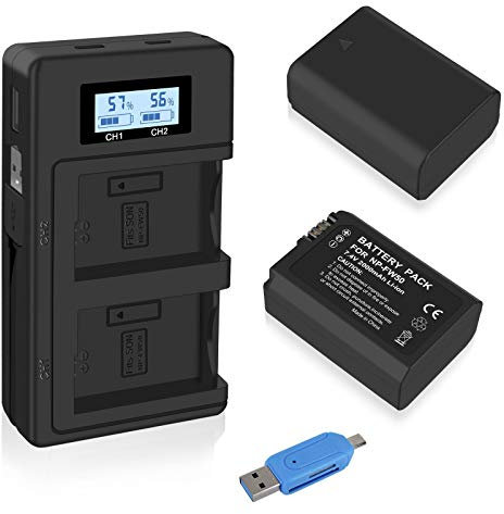 CITYORK NP-FW50 Replacement Battery 2000mAh (2 Pack) and and Dual LCD Battery Charger Compatible with Sony Alpha a5100, a6000, a6300, a6400, a6500, a7, a7 rii, a7s, a7s ii, NEX 3/5/7 Series and More
