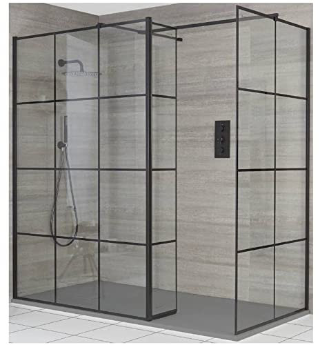 Milano Barq Black Grid Corner Shower Enclosure Return Light Grey Tray - 1500mm x 900mm