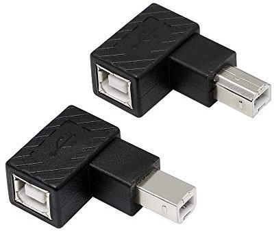 YACSEJAO USB 2.0 Typ-B-Druckeradapter, 2er-Pack 90 Grad USB 2.0 B-Stecker auf Typ-B-Buchse-Druckeradapter , für Drucker, Scanner, Mobile Festplatte und mehr (Linker Winkel + rechter Winkel)