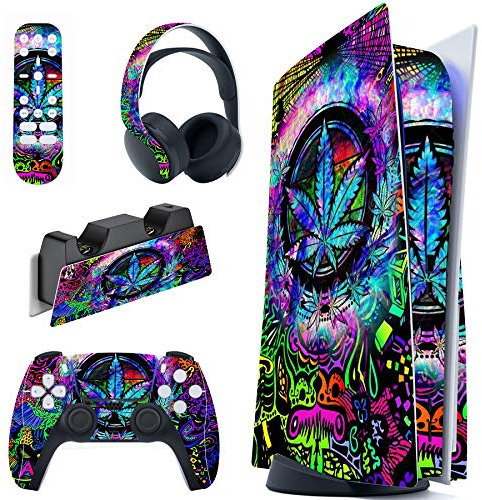 PlayVital Skin für ps5 Konsole Regular Edition,Aufkleber Vinyl-Skin Stickers Schutzfolie Folie für PS5 Konsole,Controller,Ladestation, Headset,Medienfernbedienung-Farbiges Blatt