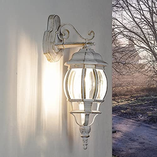 Licht-Erlebnisse Wandleuchte Aussen Vintage, Aussenleuchte, Aussenleuchten Hauswand, Weiß Gold, H:54 cm, IP44, E27, Lampe Terrasse Außen, Balkon Lampe