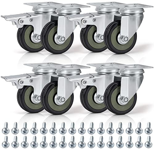Kurtzy Lenk Rollen Schwerlast Schwarz (8Stk) - 50mm Möbelrollen Gummi Feststellbare Rollen mit Bremse, Schrauben & Metallplatten - Max. 200kg für Trolleys, Möbelroller Transportroller, Werkbank Rollen