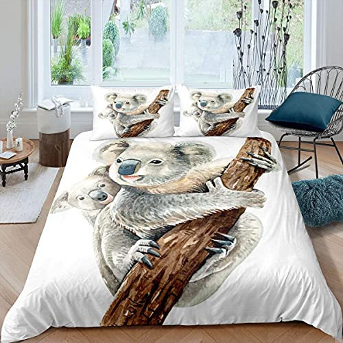 Homewish Koala Bettbezug 135X200 Bear Hug The Tree Bettwäsche Set Australian National Wild Animals Bettbezug für Kinder Jungen Mädchen Teens Leichte Schlafzimmerdekoration