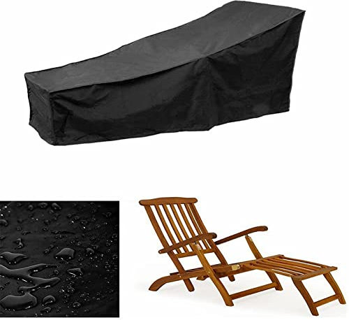 EKEK Gartenliege Abdeckung,Wasserdichter GartenmöBel-Staubschutz,für Sonnenliege, Deckchair, Liegestuhl,(Schwarz, 210*75*40/80Cm)