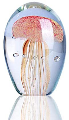 TURSGYZ Farbige Glasurkunst rosa Qualle Glasfigur handgefertigt Briefbeschwerer aus mundgeblasenem Glas Geschenk für Geburtstag Heimdekoration Tischdekoration