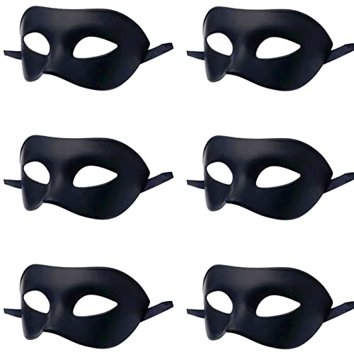 LECMACY Masque de mascarade pour hommes et femmes, Rome vénitienne demi-visage yeux masques Mardi Gras Costume de fête à thème ensembles de Cosplay-taille unique (Pur Noir-6pcs)