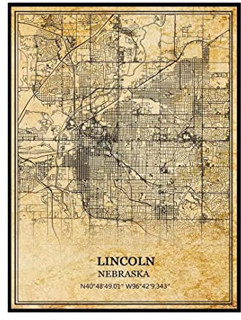 Lincoln Nebraska Vereinigte Staaten Wandkunst, Vintage-Druck, Poster, Leinwand, Karte, Kunstwerk, Reise, Souvenir, Geschenk, Heimdekoration, ungerahmt 9x11 inches