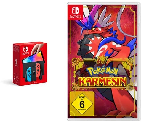 Nintendo Switch (OLED-Modell) Neon-Rot/Neon-Blau + Pokémon Karmesin - [Nintendo Switch]