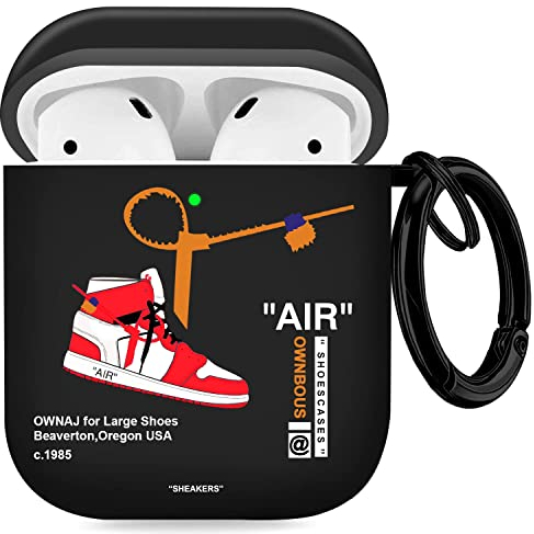 Gedicht AirPods 1&2 Case Cover with Keychain for Apple AirPods 1st/2nd Generation, Rugged TPU Soft Protective Cover, Black Red