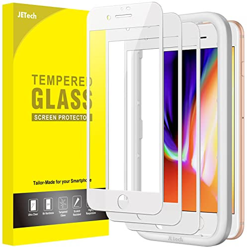 JETech Full Screen Schutzfolie für iPhone 8 Plus/7 Plus 5,5 Zoll, Weißer Rand Panzer Schutz Glas Folie Displayschutz mit Einfaches Installationswerkzeug, HD Klar, 3 Stück (Weiß)