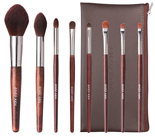 ENZO KEN Natürliches Pferdehaar Make-up Pinsel Set, Pony Haar Lidschatten Pinsel mit Handtasche, Rosshaar Braun Lidschatten Pinsel Set, Kontur und Blusher Pinsel Reise Sets für Puder.