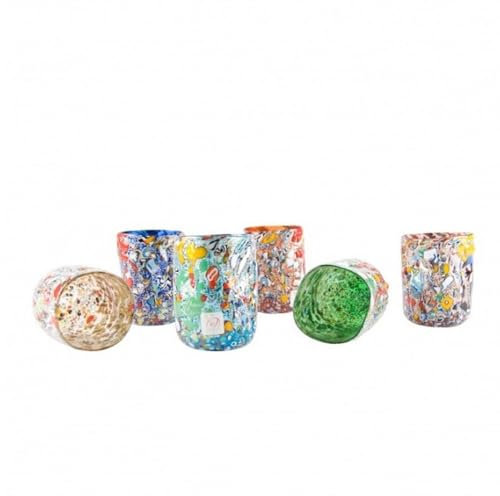 YourMurano - Juego de vasos de cristal de Murano, seis vasos multicolores, vasos hechos a mano, obras de arte de vidrio soplado