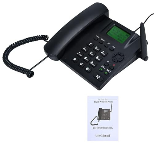 Lychee Telephone Fixed Wireless Phone,Wireless Quad Band GSM telephone - Dual SIM, Supports Multiple Languages, Large Backlit Display, Office phone, corded landline phone, hotel/residence (Black01)