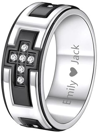 Supcare Schwarzer Ring Herren Damen CNC Zirkon Kreuzring Fingerring EdelstahlringSiegelring Antistress Spinner Ring Wolfram Ring Vintage Hip Hop Rock Punk Personalisiert Schmuck für Muttertag Oma