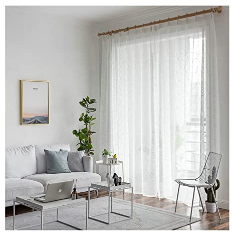 Banemi Weiße Gardinen Transparent, Scheibengardine Voile 2er Set Leinen Streifen Deko Schlafzimmer 137x160cm