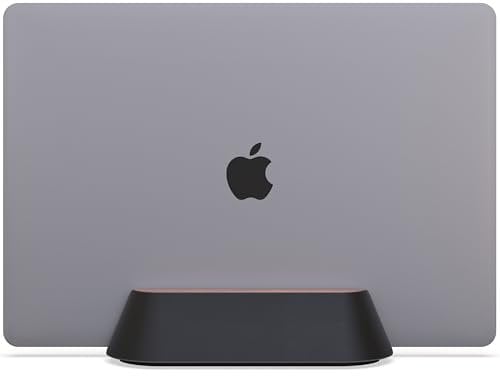 KUSOVILI Vertical Laptop Stand for Desk, Adjustable Vertical Laptop Holder, Walnut and Ebony Leather Desktop Dock for Apple MacBook Pro, Lenovo, Dell and More (0.4-1.45)