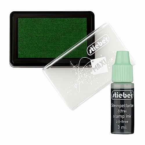 stieber® Stempelkissen Maxi Tupfkissen Gehäuse ca. 92x61 mm, Fasermaß ca. 75x43 mm *Bitte Farbe/Ausführung wählen!* mit 3 ml Nachtränkfarbe (Filz maigrün +Farbe)