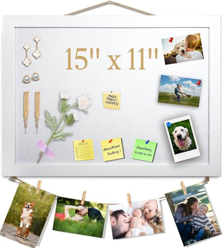 Weiße Pinnwand aus Kork mit Filz, 38,1 x 27,9 cm, kleines Display, Pinnwand für Wände, Schmuck, Notizen, Sammlung, Fotos, Büro, Holzrahmen (weiß) und Filz (weiß), 1 Stück