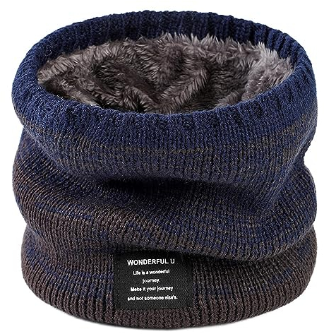 Rayson Loop Schal Damen Winter Baumwolle Strick Neck Warmer mit Fleece Weich Knitted HalswäRmer Damen Warm Gross Lang Rundschal für Männer Damen(Marineblau,One Size)