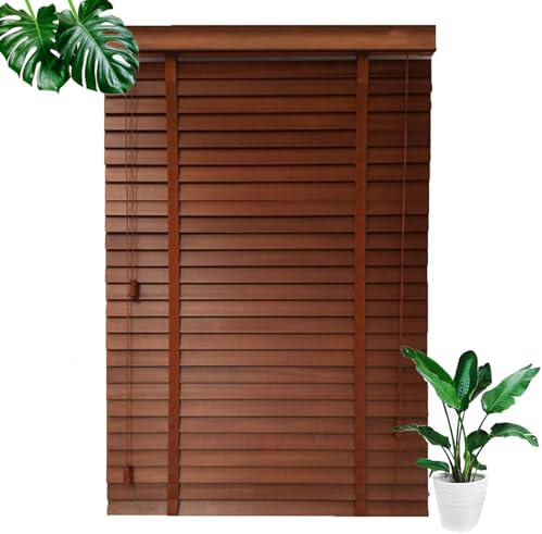 Xrdbfd Horizontal Jalousien Für Fenster, Echtholz Venezianische Jalousie, Holz Jalousien, 45/60/75/90/105/120/135cm Venezianische Jalousette, Fensterrollos, Braun,WxH-120x160cm/47 * 63in