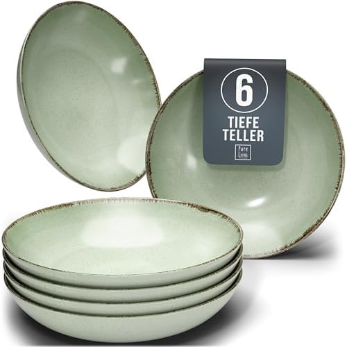 Set de 6 assiettes à soupe Rustic - Grès premium, résistant au lave-vaisselle - Set d'assiettes profondes stylées pour 6 personnes, assiettes pour salade, pâtes grandes et profonde
