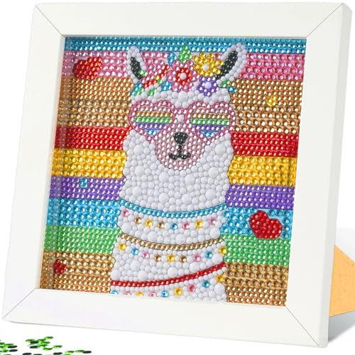 YUNISS Diamond Painting Kinder, 5D DIY Diamond Painting Set mit Holzrahmen, Diamond Painting Erwachsene, Tierbild Dekorative Gemälde (Alpaka)