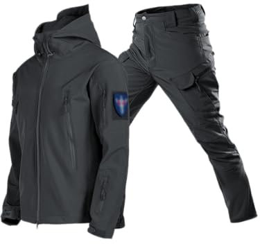 Oanviso Herren Trainingsanzüge Tactical Militär Kleidung Kriegsspiel Taktisch Uniform Warm Winter Windjacke und Cargo Hose Outfit Jagdbekleidung Mode Schießen Set A Dunkelgrau L