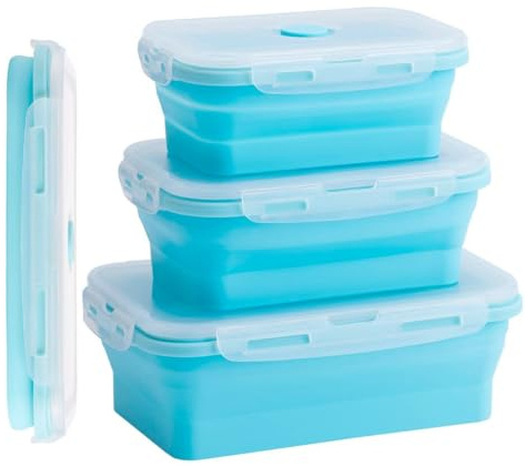 Frischhaltedosen mit Deckel, Faltbare Silikon Brotdose Meal Prep Boxen Gefrierdosen Frischhaltedosen für Kinder oder Küche, Mikrowelle, Dishasher und Gefrierschrank sicher (350, Blau, 1, 474067)