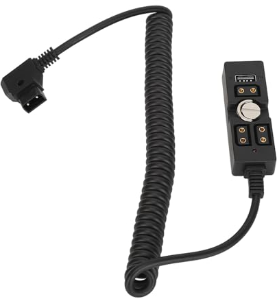 D-Tap-Splitter-Stecker auf 3-Port-Buchse, Splitter-Stromkabel mit 5-V-USB-Anzeige, D-Tap-Splitter-Spiralkabel, D-Tap-Netzteil-Hub, Kompatibel mit V-Mount-Akku/Screen