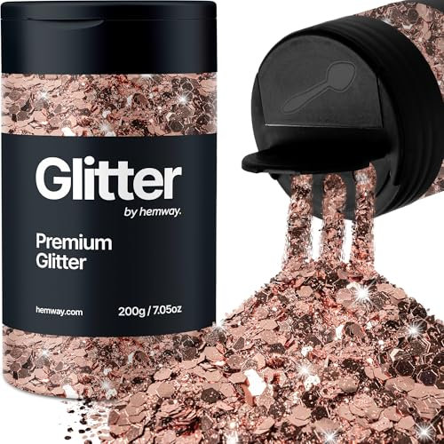 Hemway Premium Glitter Shaker - Rose Gold | Multi Size Metallic Flake Sequins for Resin & Epoxy Crafts | Craft Supplies for Tumblers, Festival, Hair, Face, Body, Eye & Nail Art | 205 g