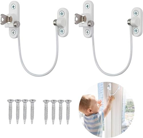 Window Restrictor Locks, 2Pcs Professional UPVC Window Restrictor Locks, Child Baby Safety Security Wire Catch with Screw Keys Safety