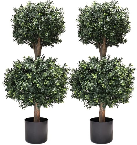 BLONYUVC 3Ft-35'' Artificial Boxwood Double Ball Topiary Trees,2PACK Faux Topiaries Tree Store Garden Indoor&Outdoor for Porch Home Decor