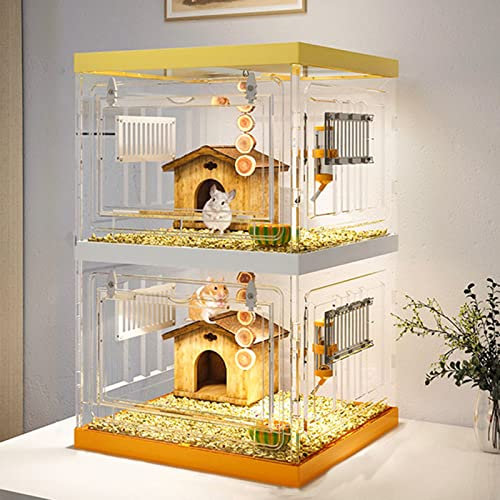 WYRMB Hamsterkäfige, Rattenkäfig, Kleintierkäfig mit transparenter Acryl-Frontplatte für Zwerghamster, großer Hamsterkäfig mit Zubehör (C3)
