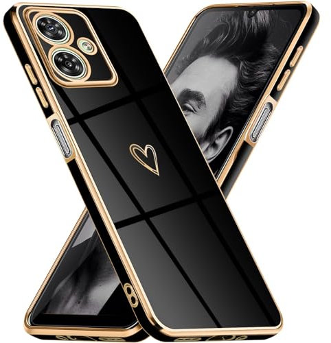 Mkej Glitzernde Handyhülle Für Motorola Moto G54 5G Hülle mit Kameraobjektivschutz, Herz Love Design Galvanik Stoßfeste Dünne TPU Silikon Schutzhülle für Motorola Moto G54 5G, Schwarz Gold
