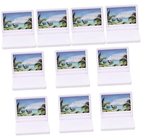 KICHOUSE Dolls House Folable Laptop Miniatures 10pcs Mini Laptop Toys Lightweight Notebook for Small House Decor Children