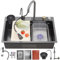 KOOGIMDDR lavello cucina 1 vasca nero Acciaio Inox, 80×45cm lavello a cascata cucina multifunzionale, 13 Pezzi Set lavelli Postazione Di Lavoro, lavandino del bar multifunzionale A Vasca Singola