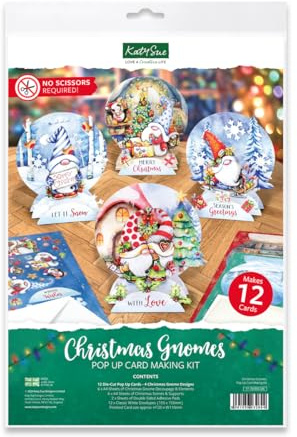 Katy Sue Weihnachtswichtel zum Basteln von Pop-Up-Karten für Erwachsene Macht 12 Karten & enthält Zwerg gestanzte Decoupage-Papierbögen, Stützen, Umschläge und Schaumstoff-Pads für