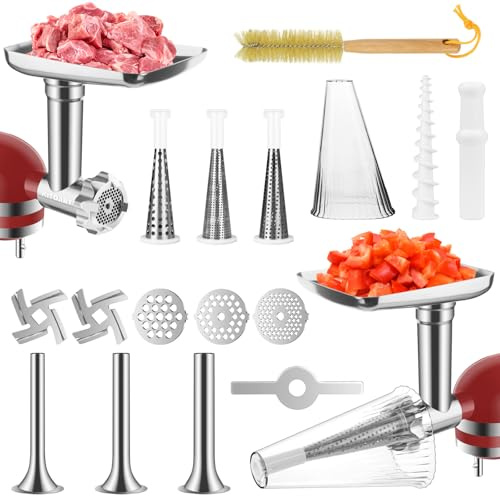 KITOART Fruit & Vegetable Strainer Attachment for Kitchenaid, Meat Grinder | Strains Cooked Tomatoes and Soft Produce for Sauce and Puree; Food Meat Grinder with Sausage Stuffer Tubes, Hand wash