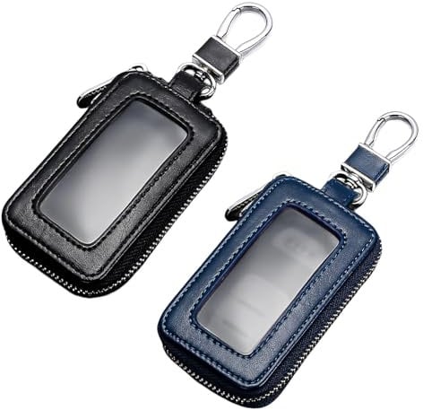 WIYETY 2 Stück Schlüsseltasche Auto: Vintage Leder Schlüsseletui mit Reißverschluss und Karabiner, Schlüsselanhänger Schutzabdeckung, Universal Tragbares Schlüssel Tasche(Schwarz, Königsblau)